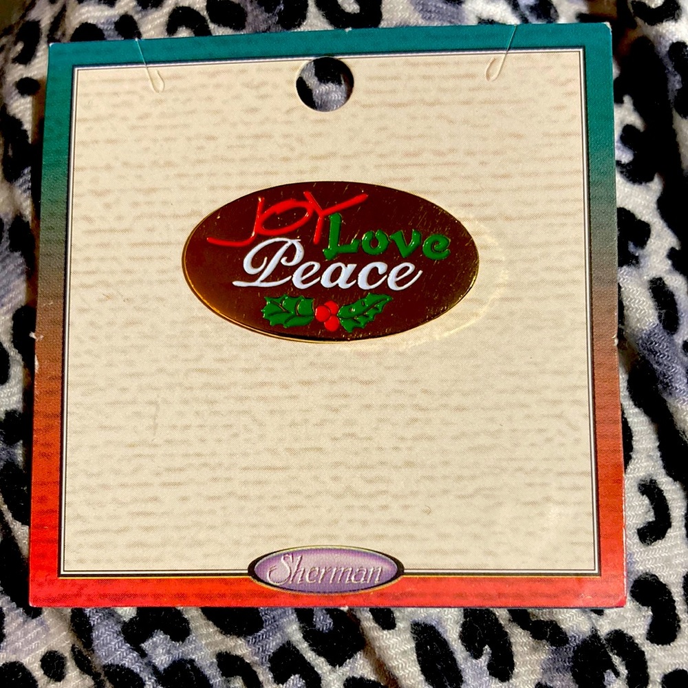 Joy love peace pin by Sherman